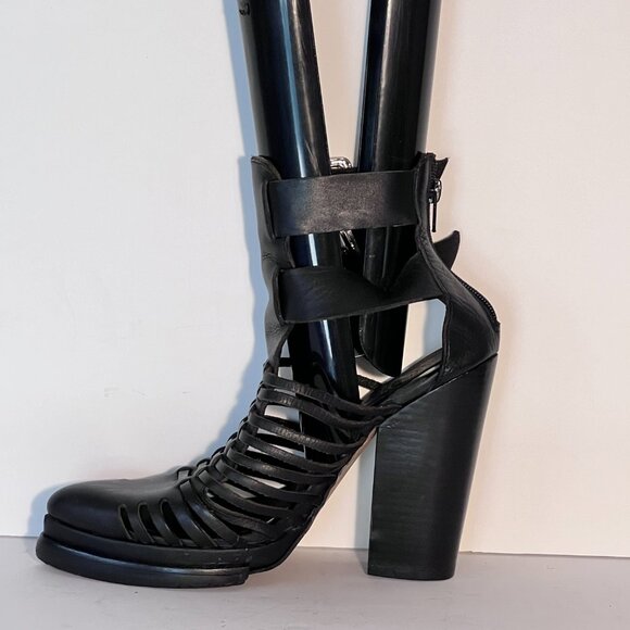 Jeffrey Campbell Havana Last Leather Black Fisherman Huarache Heels sz 9 - Picture 9 of 13